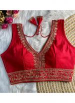 Roman Silk Red Party Wear Embroidery Work Readymade Blouse